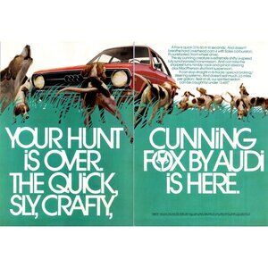 1973 Audi Fox 2 Door 2 Page Vintage Print Ad Hunt Hunting Dogs 70s Wall Art